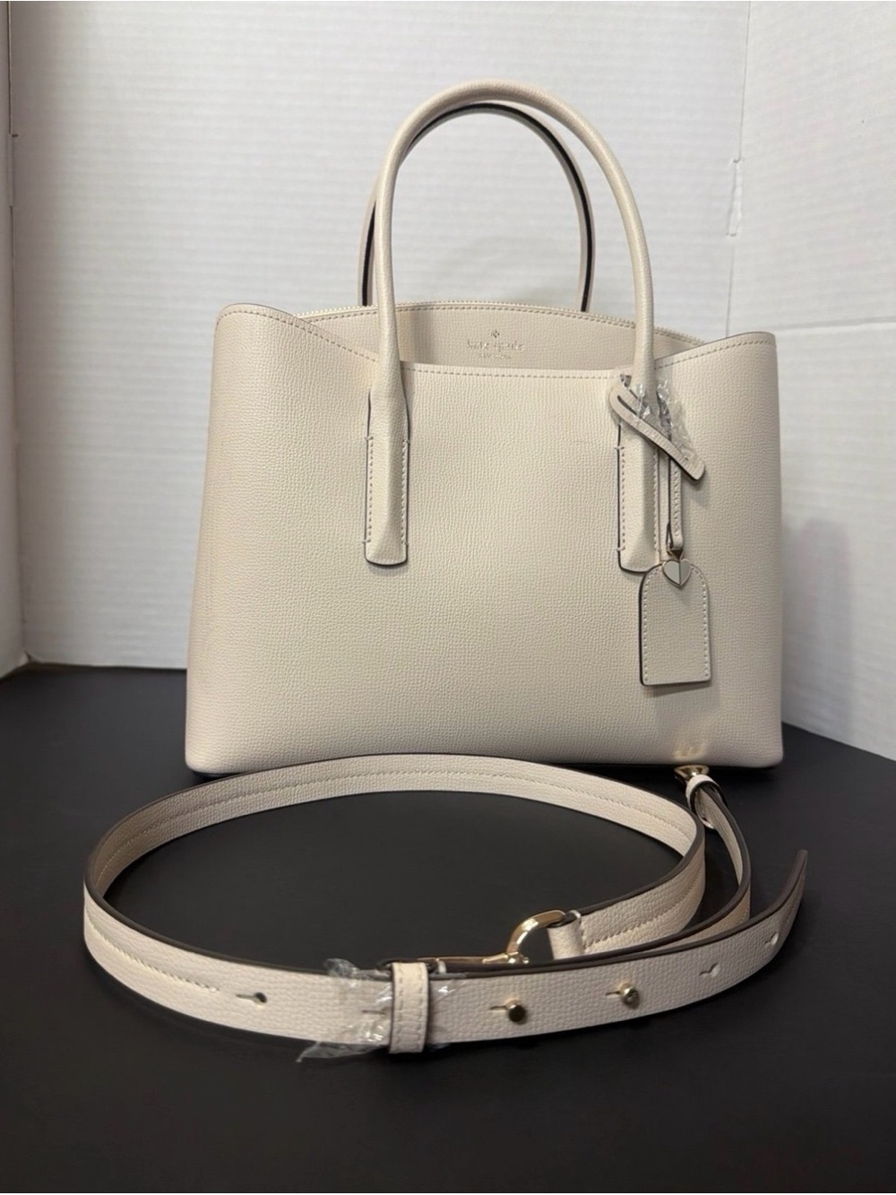 Kate Spade Cream Pebbled Leather Satchel with Removable Strap